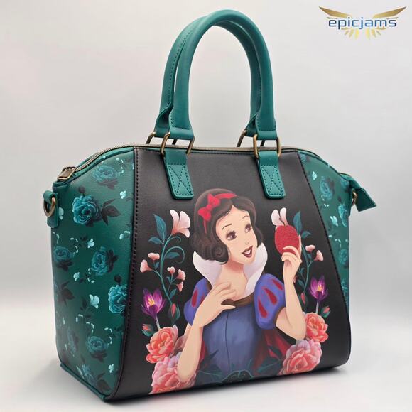 Loungefly Disney Snow White Floral Apple Green Black Crossbody Satchel Bag New - Picture 2 of 7